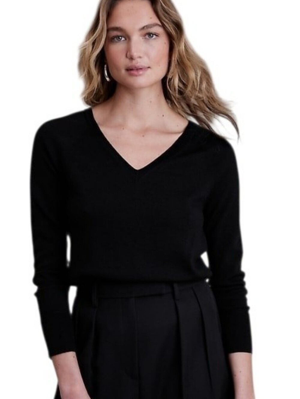Banana Republic V Neck Sweater Women Medium Black Merino Wool